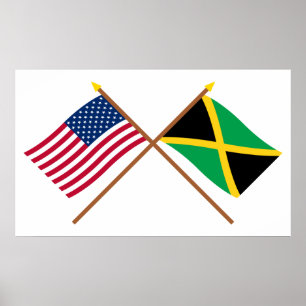 Póster Bandeiras cruzadas dos EUA e da Jamaica