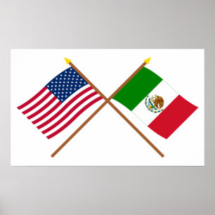 Poster Bandeiras cruzadas dos EUA e do México
