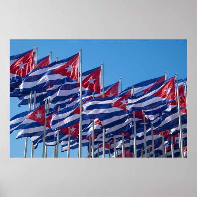 Póster Bandeiras Cubanas Ondulando (Frente)