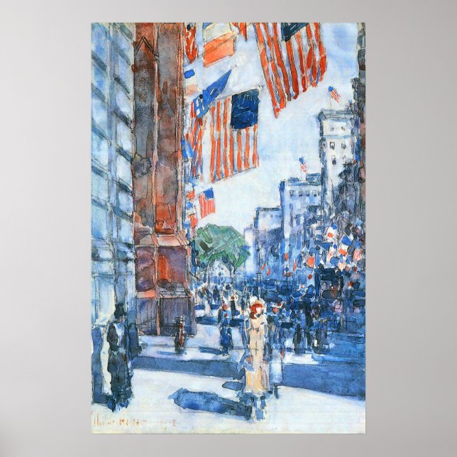 Póster Bandeiras da Quinta Avenida de Childe Hassam, Arte (Frente)