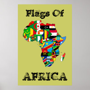 Póster Bandeiras de África 36" por 24" mapa da bandeira