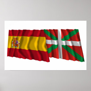 Póster Bandeiras de ondulação da espanha e do País Vas