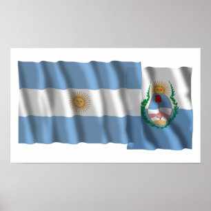 Póster Bandeiras de ondulação de Argentina & de Mendoza