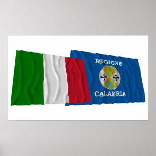 Póster Bandeiras de ondulação de Italia e de Calabria