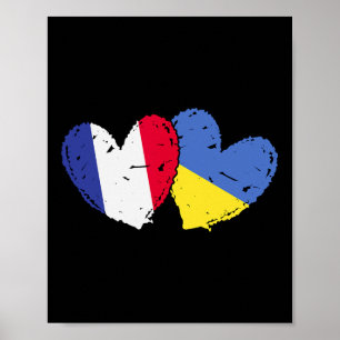 Poster Bandeiras do Coração da França e da Ucrânia Dupla 