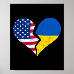 Poster Bandeiras dos EUA e da Ucrânia – Símbolo de Coraçã
