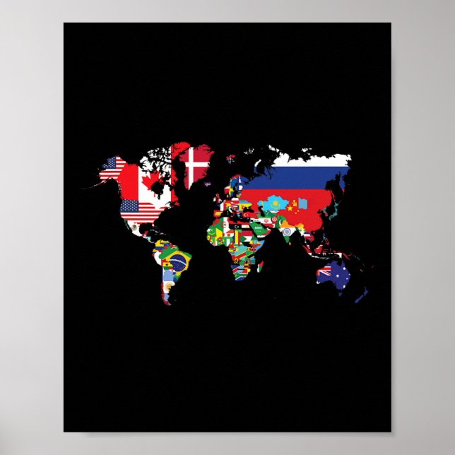 Poster Bandeiras Dos Países Da Internação Do Mapa Mundial (Frente)
