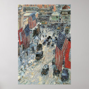Póster Bandeiras na 57th rua por Childe Hassam, arte do