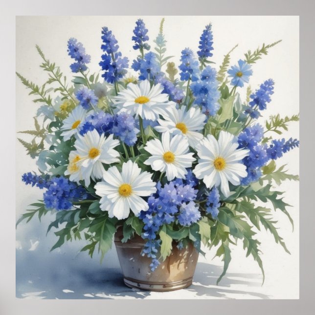 Poster Bando de Flores de Aquarela Elegante (Frente)