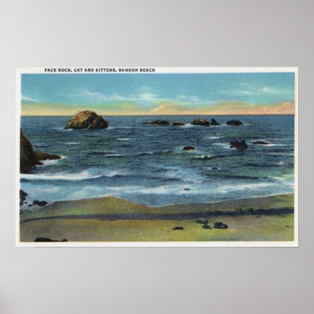 Poster Bandon Beach View of Face Rock, Cat and Kittens (Frente)
