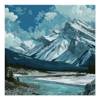 Póster Banff Canadense Majestosas Montanhas Viagem Vintag