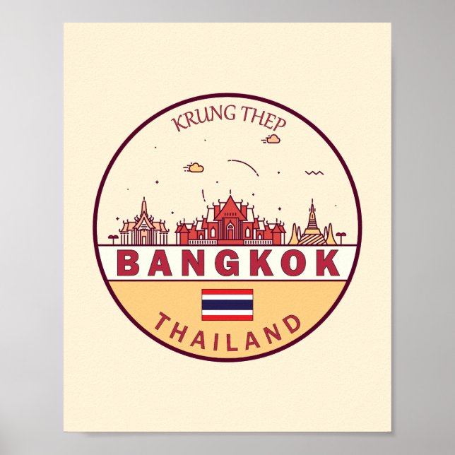 Poster Bangkok Tailândia Cidade do Skyline Emblem (Frente)