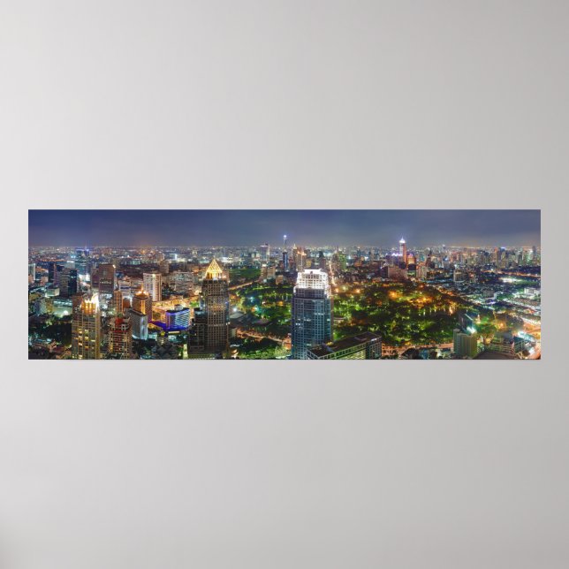 Póster Bangkok Thailand Skyline faz noite no Panorama (Frente)