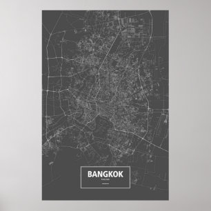 Póster Banguecoque, Tailândia (branca no preto)
