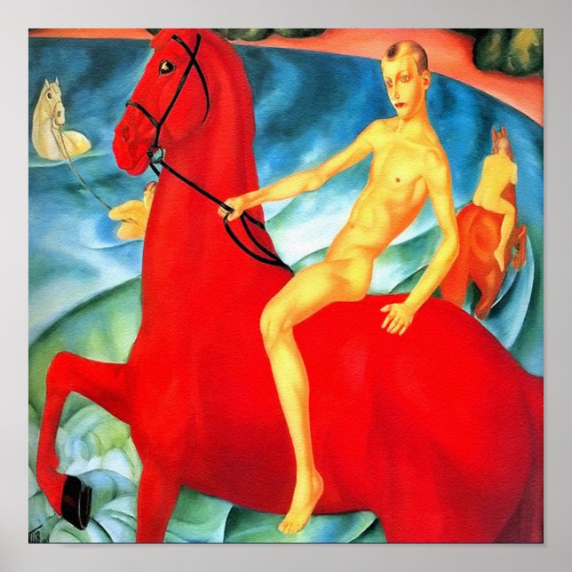 Póster "Banhando o Cavalo Vermelho" (Frente)