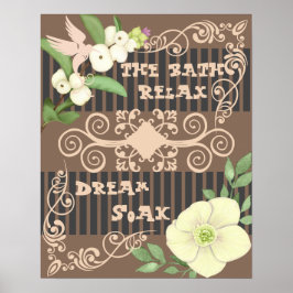 Poster Banheira a relaxar no Floral Bath Brown