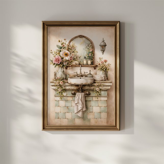 Poster Banheiro Floral Shabby Chic (Criador carregado)
