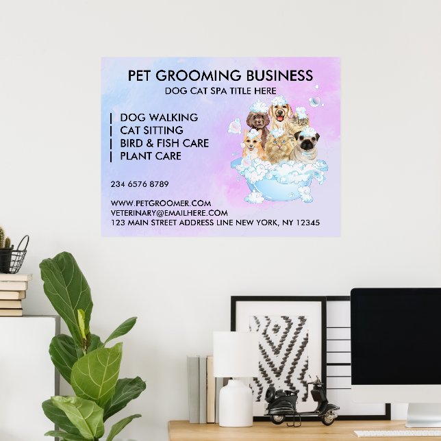 Poster Banho de Cachorro Gato Sentado Tosa (Escritório em casa)