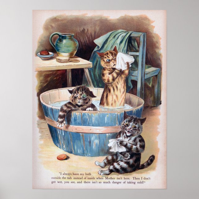 Poster Banho Matinal dos Gatos, Louis Wain (Frente)
