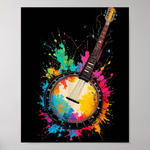 Poster Banjo bluegrass colorido salpicos de cor música am