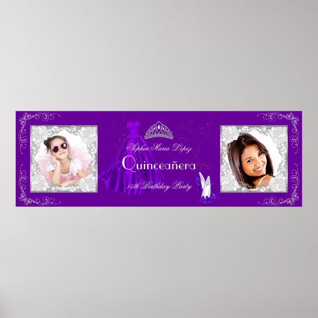 Poster Banner Adicionar Fotos do Partido Quinceanera Prat (Frente)