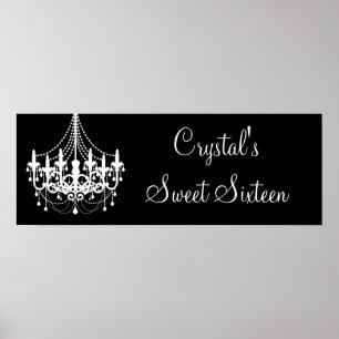 Póster Banner Black and White Chandelier Sweet 16