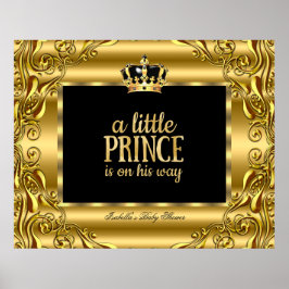 Póster Banner Chá de Bebê Pequeno Príncipe Dourado Preto 