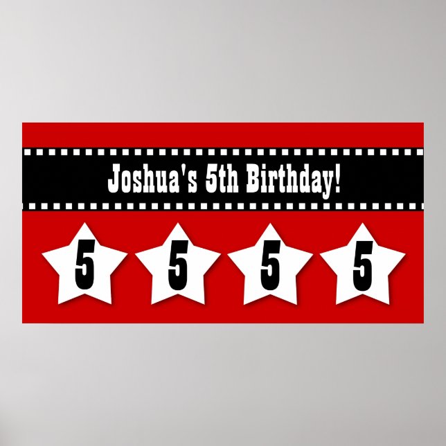 Póster Banner de aniversário de 5 com nome personalizado  (Frente)