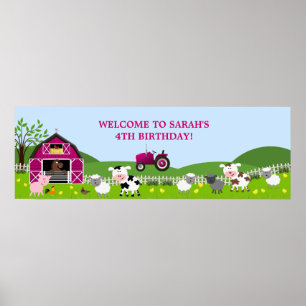 Póster Banner de Aniversário de Animais da Fazenda