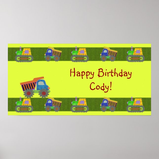 Poster Banner de Aniversário de Caminhão Basculante (Frente)