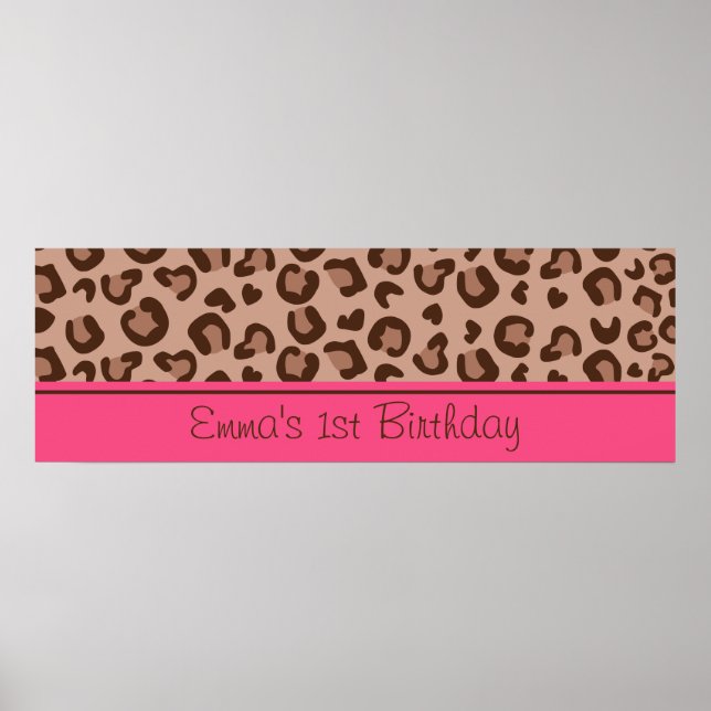 Poster Banner de aniversário de Cheetah rosa (Frente)