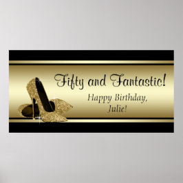 Poster Banner de Aniversário de Sapato Preto de Salto Alt