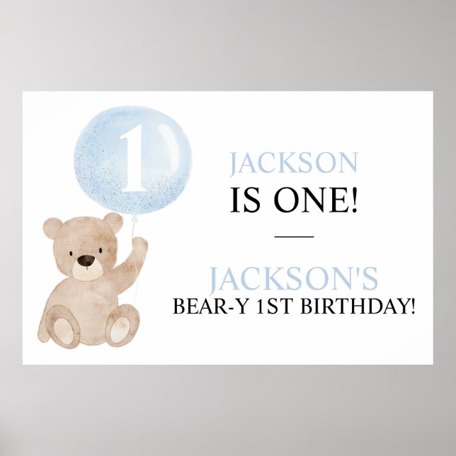 Poster Banner de aniversário de urso de primeiro aniversá (Frente)