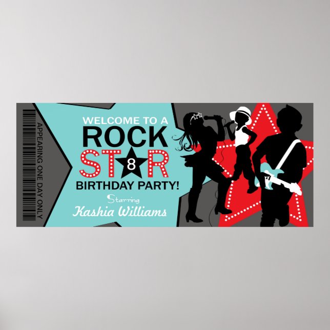 Póster Banner de Aniversário do Rock Star (Frente)