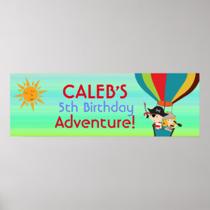 Póster Banner de Aniversário Infantil Balão de Ar Quente 