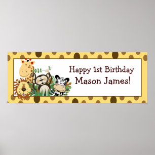 Poster Banner de Aniversário Personalizado da Selva de Zo