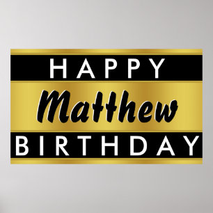 Póster Banner de Aniversário Preto e Dourado