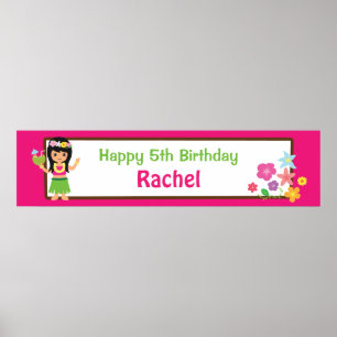 Póster Banner de Aniversário Temático Havaiano Hula Girl