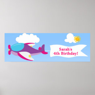 Póster Banner de aniversários da moça de avião
