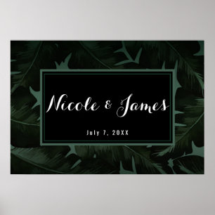 Poster Banner de Casamento de Folhas Tropicais de Chic Ve