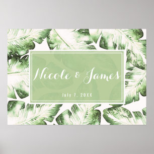Poster Banner de Casamento de Folhas Tropicais Verdes Bra