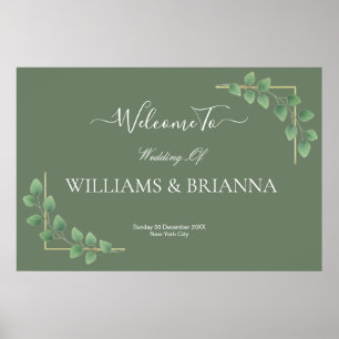 Poster Banner de Casamento Geométrico Verde Minimalista M