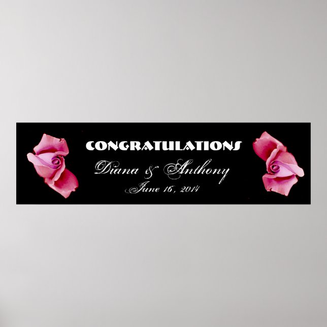 Poster Banner de Casamento ou Noivado de Rosas Rosa (Frente)