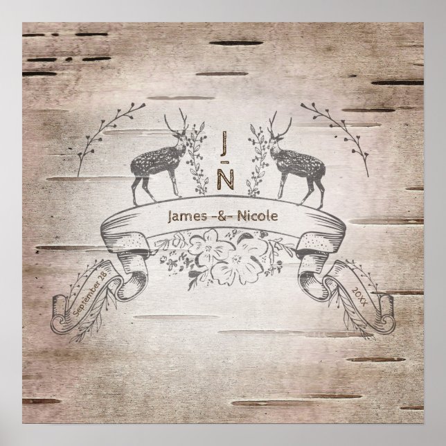 Póster Banner de Casamento Rustico com Veado e Galhos de  (Frente)