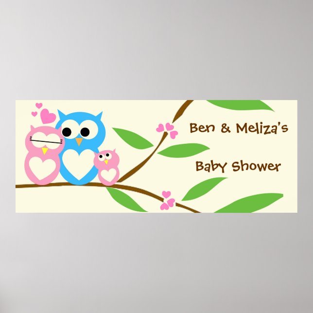 Poster Banner de Chá de fraldas da Baby Girl Owl (Frente)