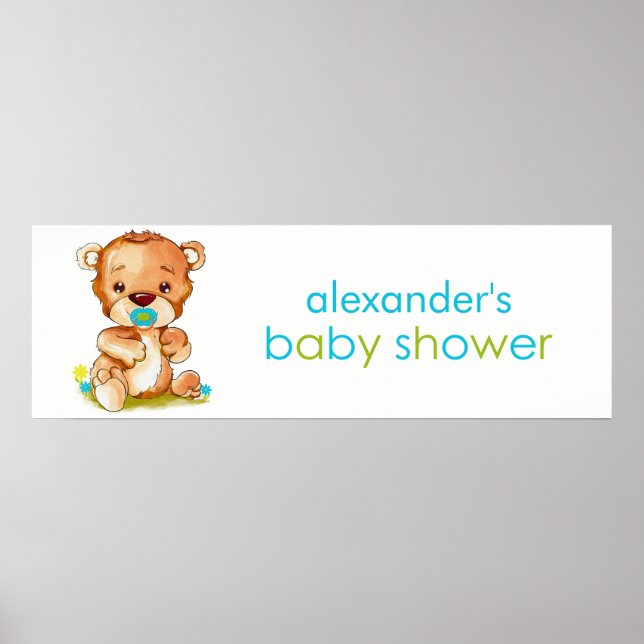 Póster Banner de Chá de fraldas de Bear Bear Boy com Cana (Frente)