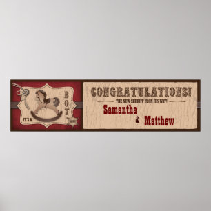 Poster Banner de Chá de fraldas de Cavalo de Rocha Cowboy
