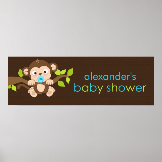 Poster Banner de Chá de fraldas de Menino Macaco Bonito (Frente)