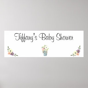 Poster Banner de Chá de fraldas Floral Mason Jar Watercol