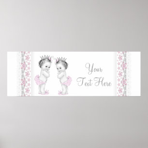 Póster Banner de Chá de fraldas Twin Girl